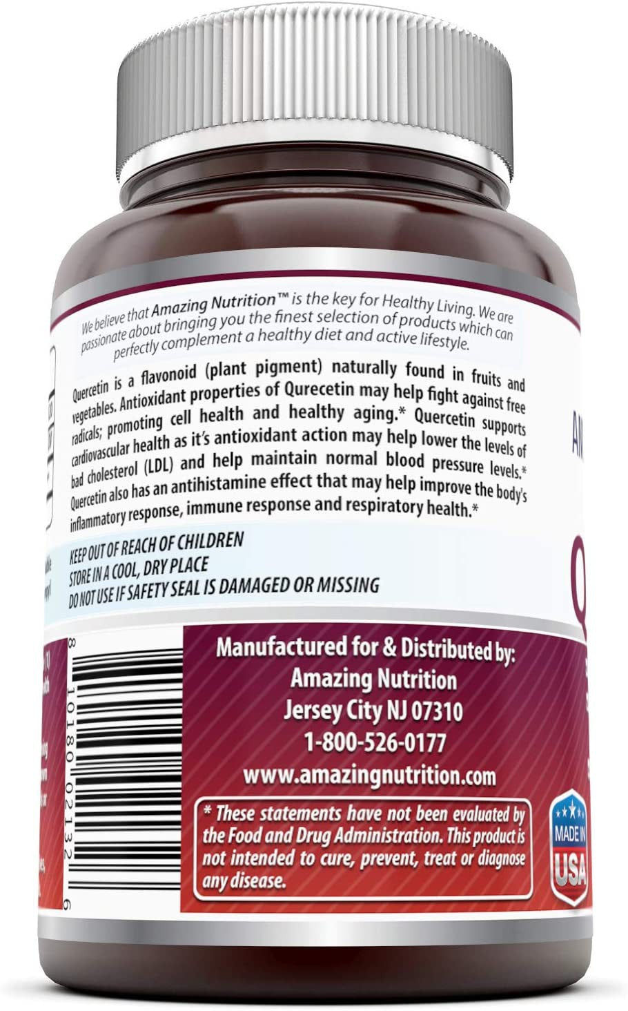 Amazing Nutrition Quercetin 500 mg, 120 Vegetarian Capsules Supports Cardiovascular Health