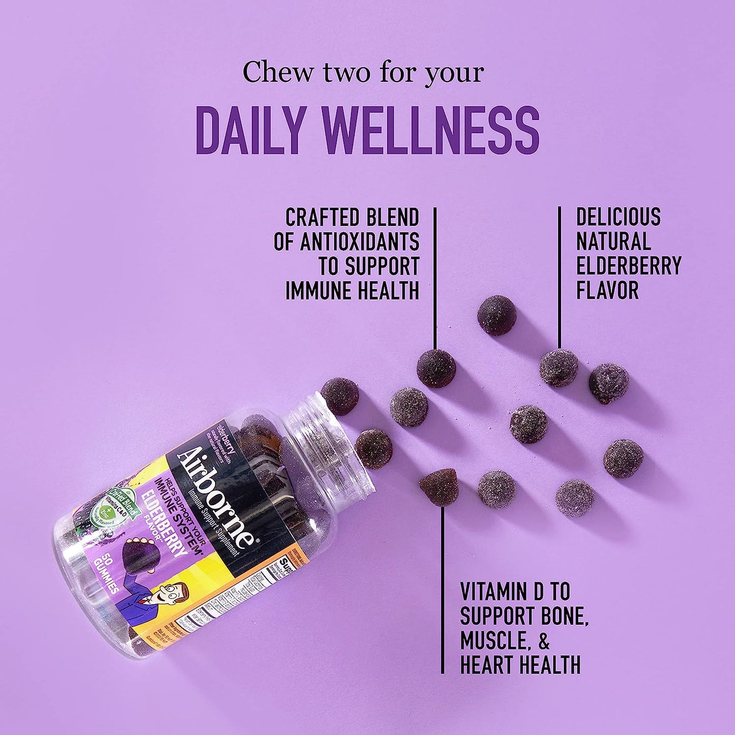 Airborne Elderberry + Vitamins & Zinc Crafted Blend 50 Gummies