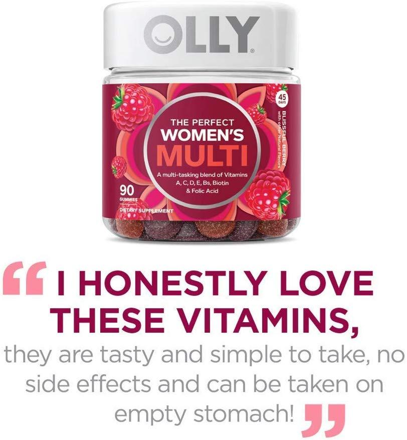 OLLY The Perfect Womens Gummy Multivitamin, Blissful Berry, Vitamins A, D, C, E, Biotin, Folic Acid (90 Gummies)