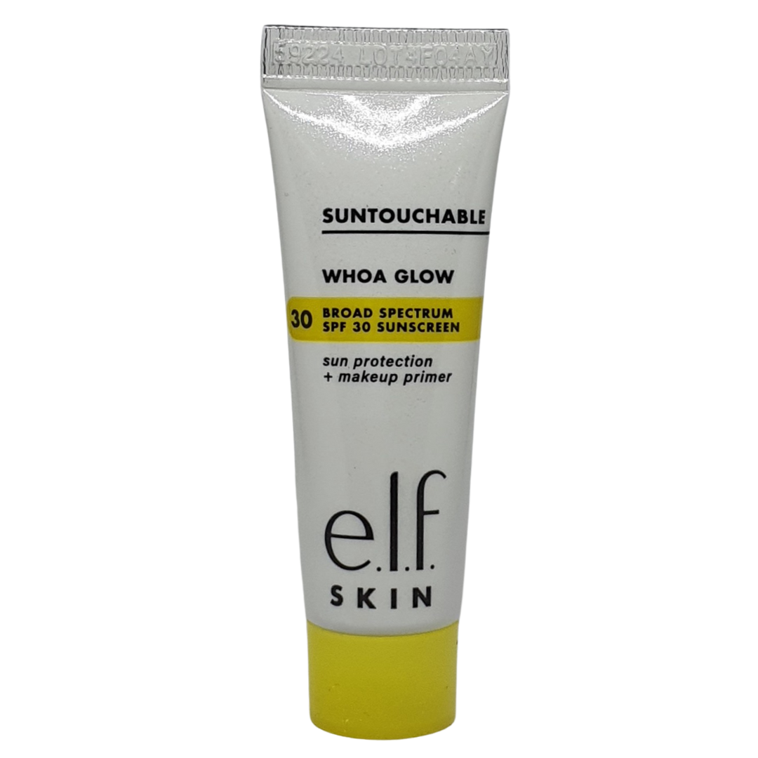 Trial Size E.L.F Suntouchable Whoa Glow Primer SPF 30 Sheer Peach Shimmer, 10 ml