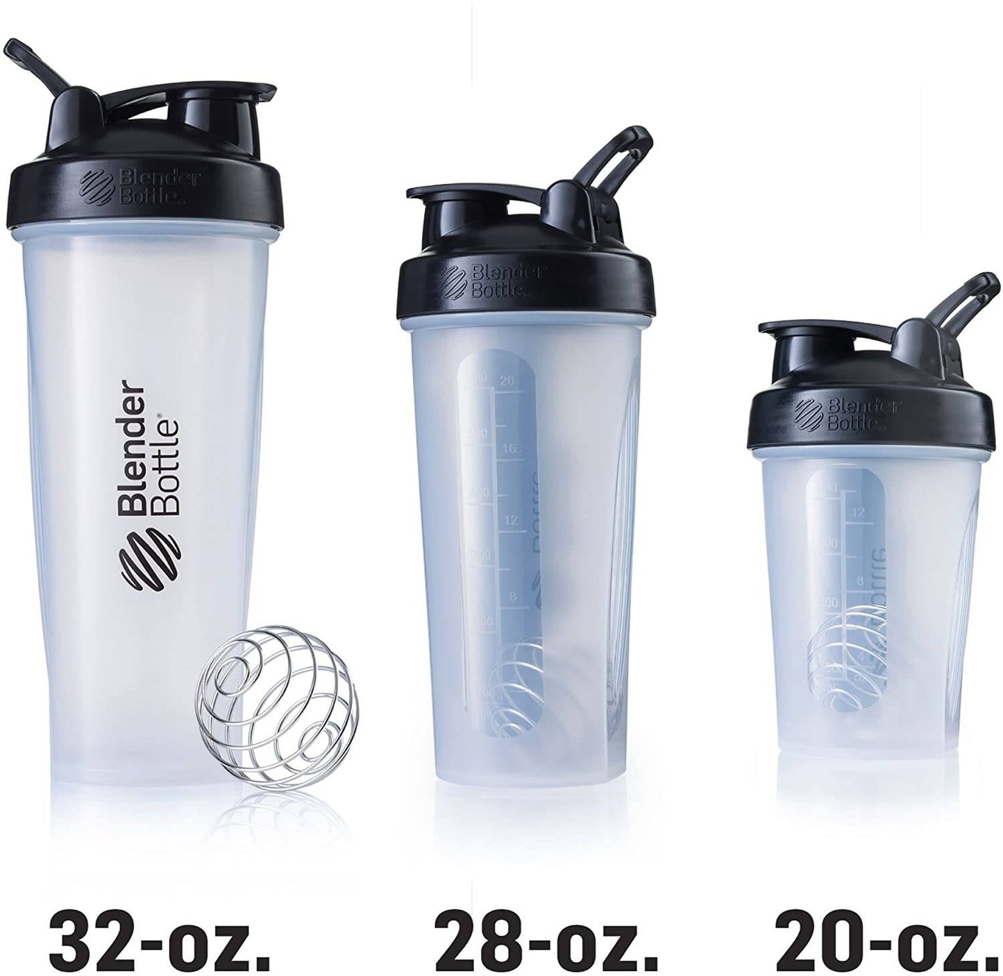 BlenderBottle Classic Loop Top Shaker Bottle, 20 oz, Clear/Black, Classic Version 1