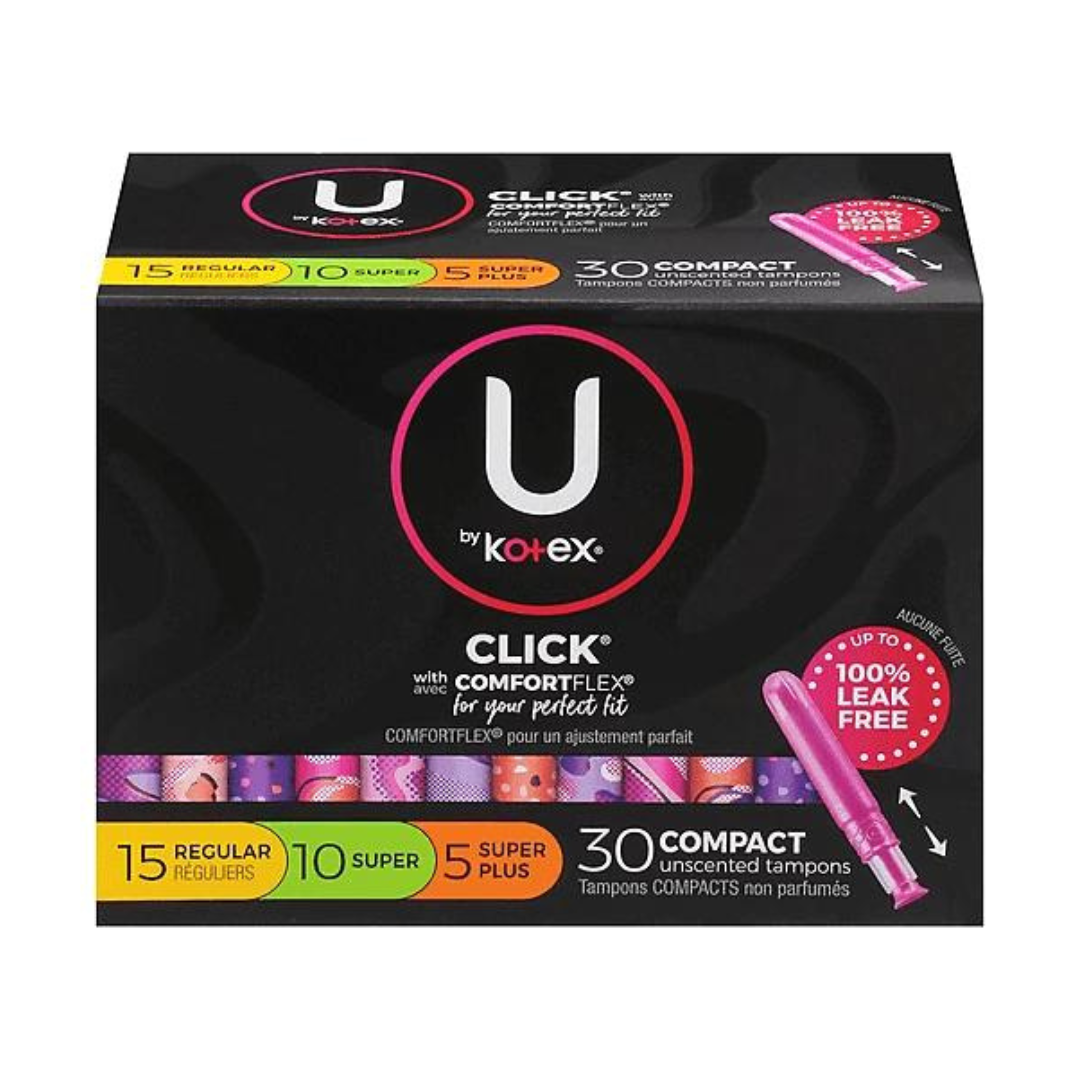 U by Kotex Click with Comfort Flex 30 Compact Unscented Tampons (15 Regular, 10 Super, 5 Super Plus)