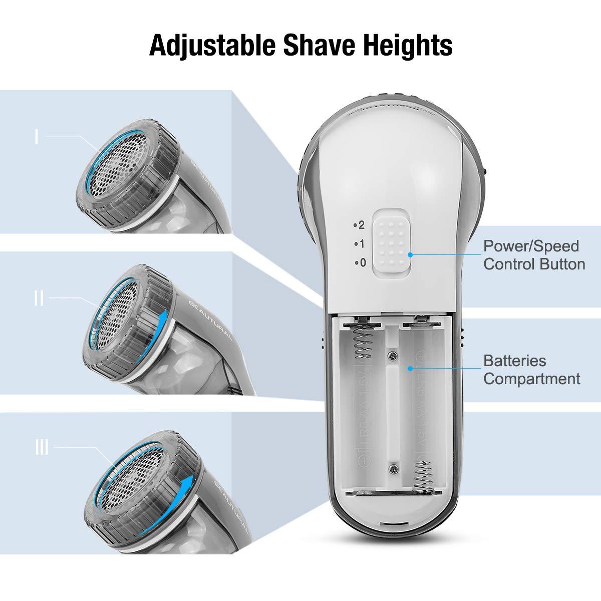 Beautural Portable Fabric Shaver and Lint Remover with 2-Speeds (Gray)