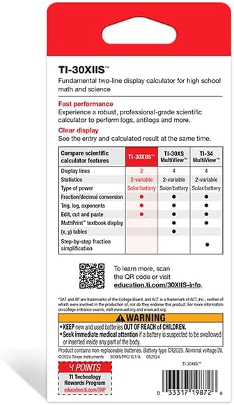 Texas Instruments TI-30XIIS Scientific Calculator, Black with Blue Accents