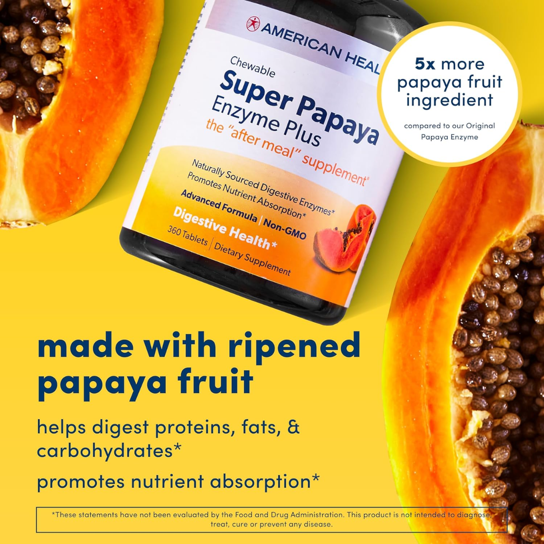 American Health Chewable Super Papaya Enzyme Plus Supplement, 360 Tablets