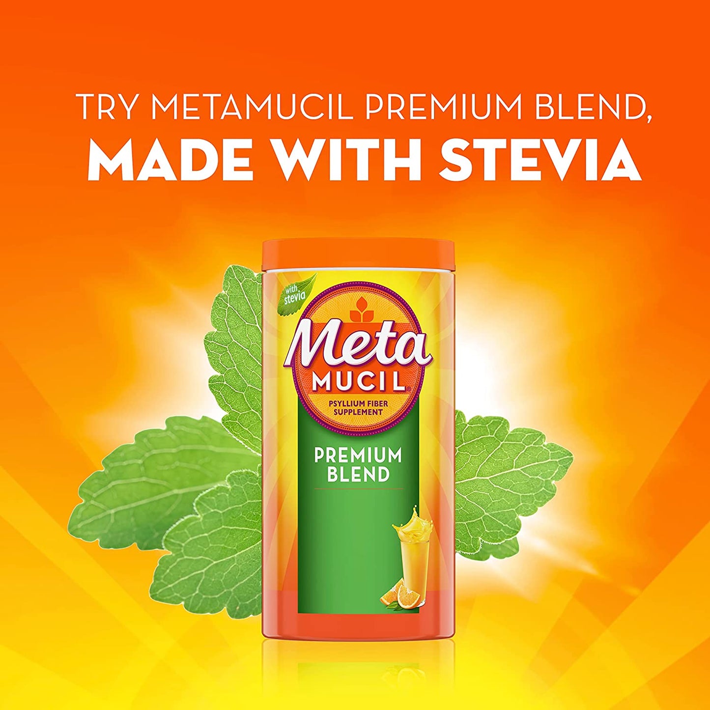 Metamucil Psyllium Fiber Powder Supplemet Premium Blend With Stevia Orange Flavor - 1.05kg