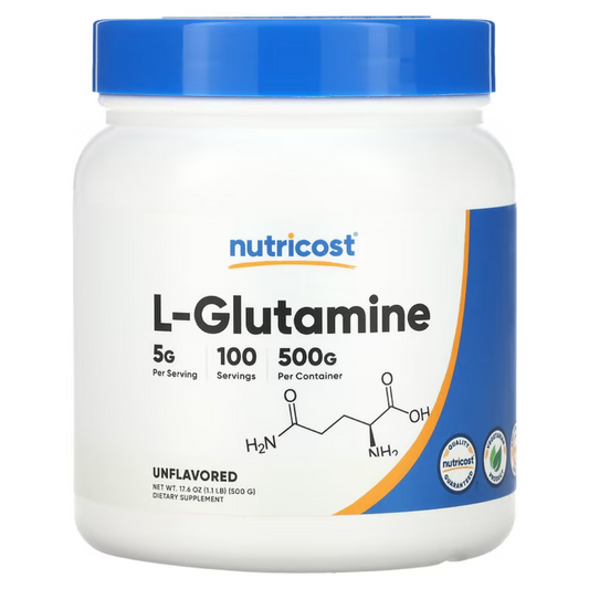 Nutricost L-Glutamine 5g 100 servings 500g Unflavored - 17.6oz / 1.1 LB