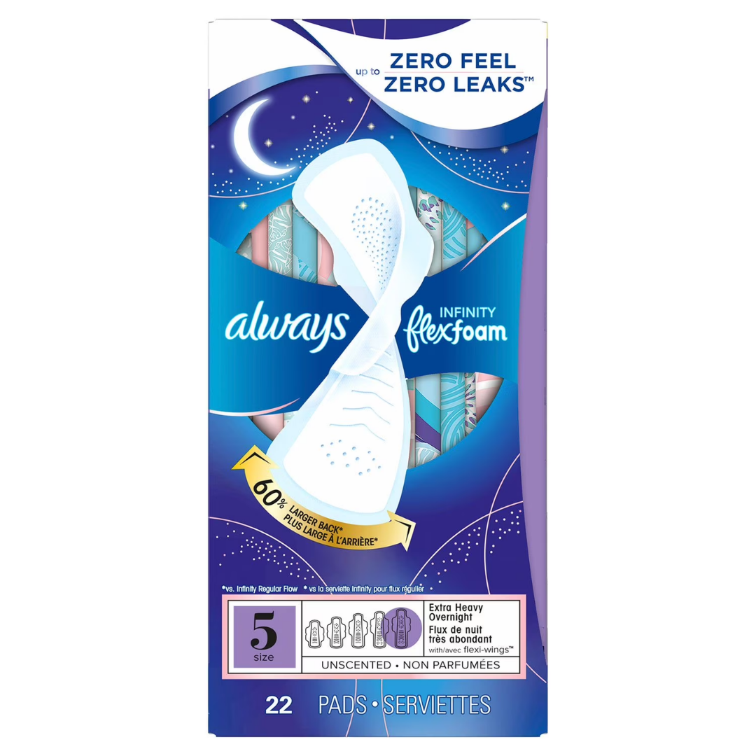 Always Infinity FlexFoam Extra Heavy Overnight 5 Size, 22 Pads
