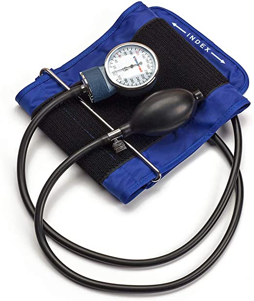 Paramed Basic Aneroid Sphygmomanometer with Manual Blood Pressure Cuff, Case and D-Ring, Blue (MAX02)