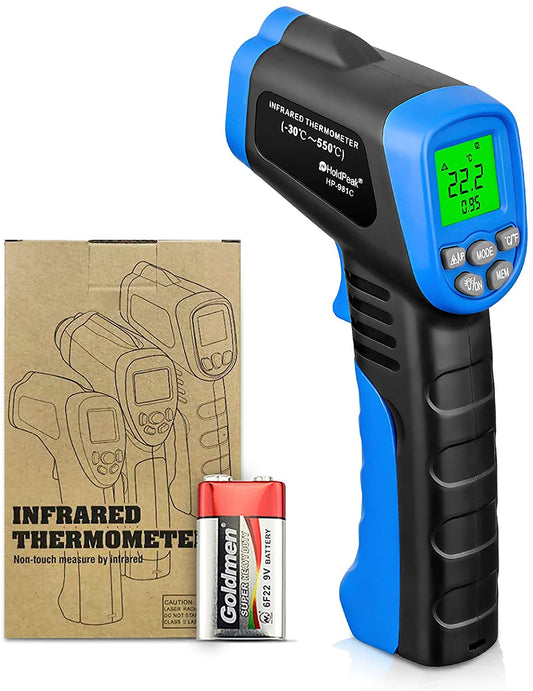 HOLDPEAK HP-981C Non Contact Digital Laser Infrared Thermometer Temperature Gun (-50 to 550℃) with 9V Battery
