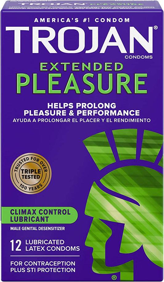 Trojan Extended Pleasure Climax Control Lubricant (12 Lubricated Latex Condoms)