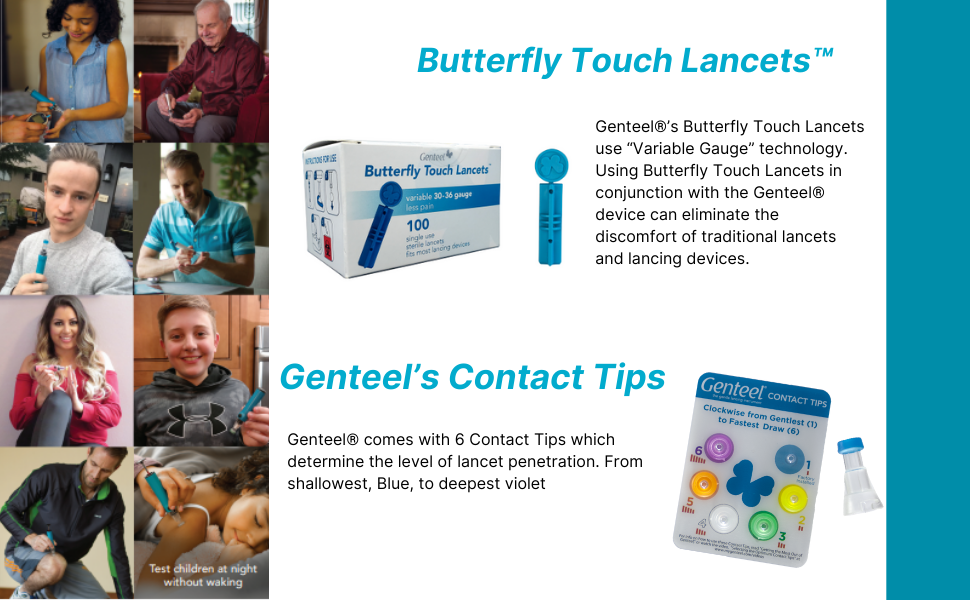 Genteel Butterfly Touch Lancets Variable 30-36 Gauge, 100 Single Use Sterile Lancets