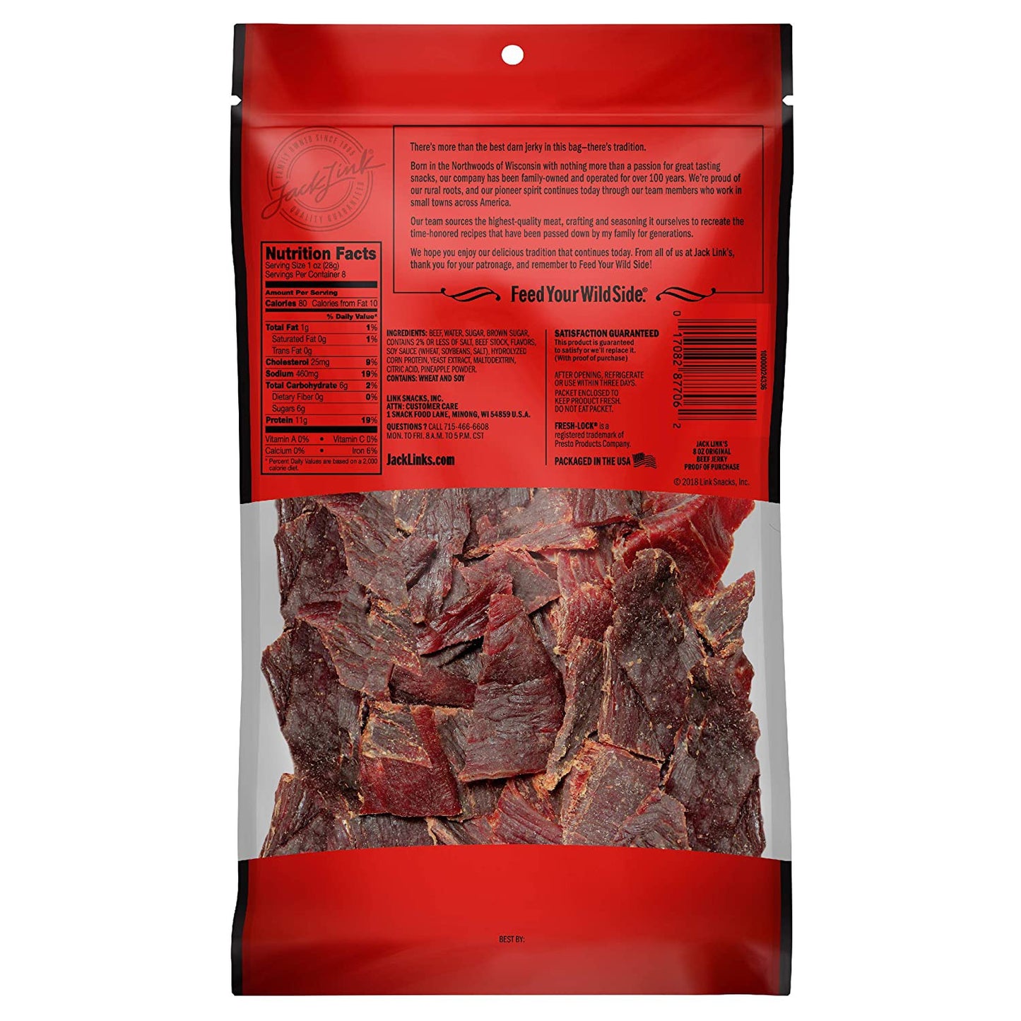 Jack Link’s Beef Jerky, Original 1/2 Pounder Bag Made with 100% Premium Beef