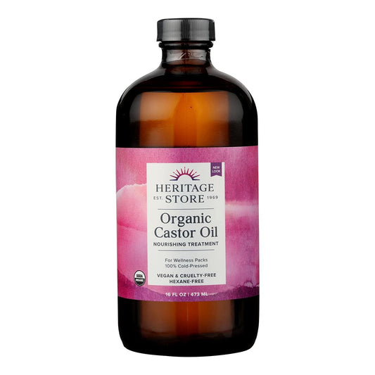 Heritage Store Organic Castor Oil Nourishing Treatment 100% Cold-Pressed for Hair, Skin, Lashes & Brows, 16 fl.oz / 473ml