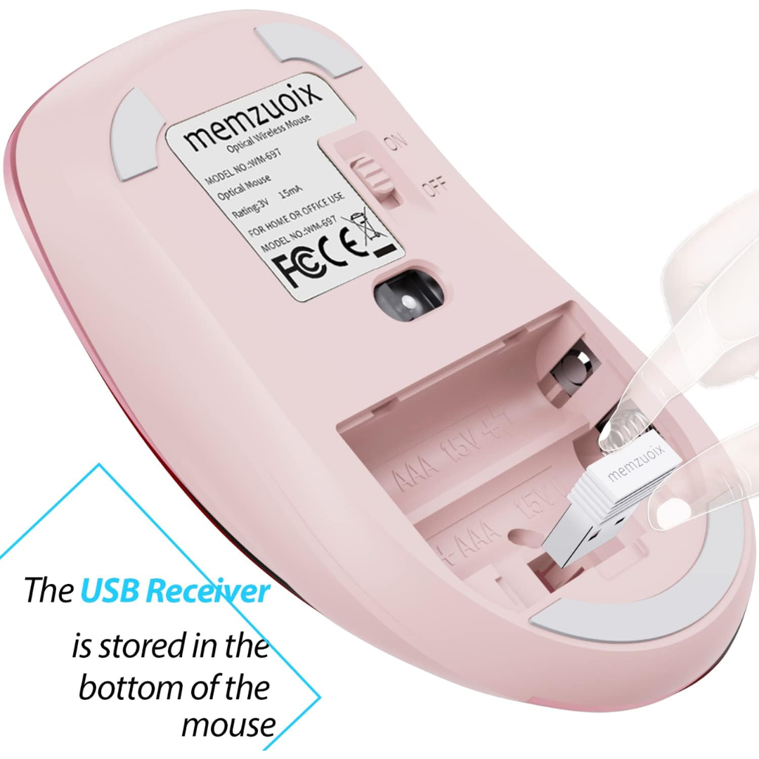 Memzuoix Wireless Optical Mouse 2.4GHz, Pink
