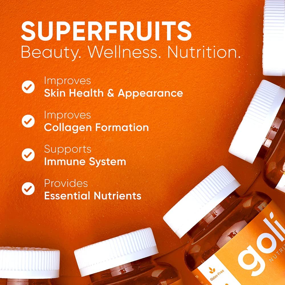 Goli Superfruits Gummy with Collagen, Mixed Fruit, Vegan, Plant-Based, Non-GMO, Gluten-Free & Gelatin Free Multivitamin