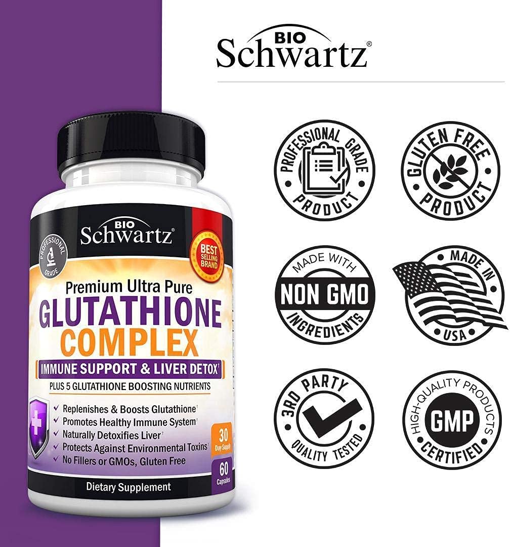 BioSchwartz Premium Ultra Pure Glutathione Complex for Immune Support & Liver Detox 60 Capsules