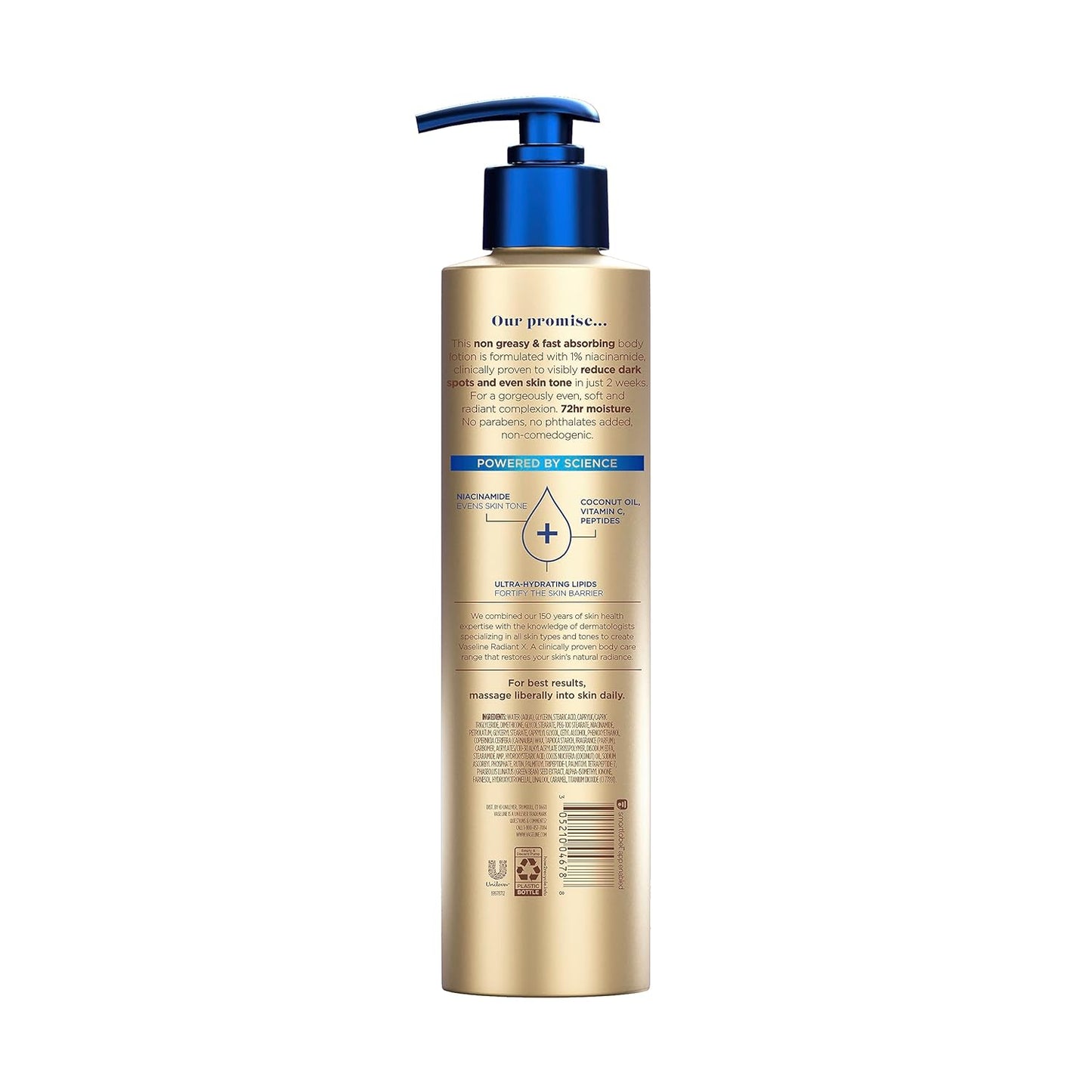 Vaseline Radiant X Nourishing Body Lotion Even Tone With 1% Niacinamide, Coconut Oil, Vitamin C, & Peptides 11 oz / 325ml