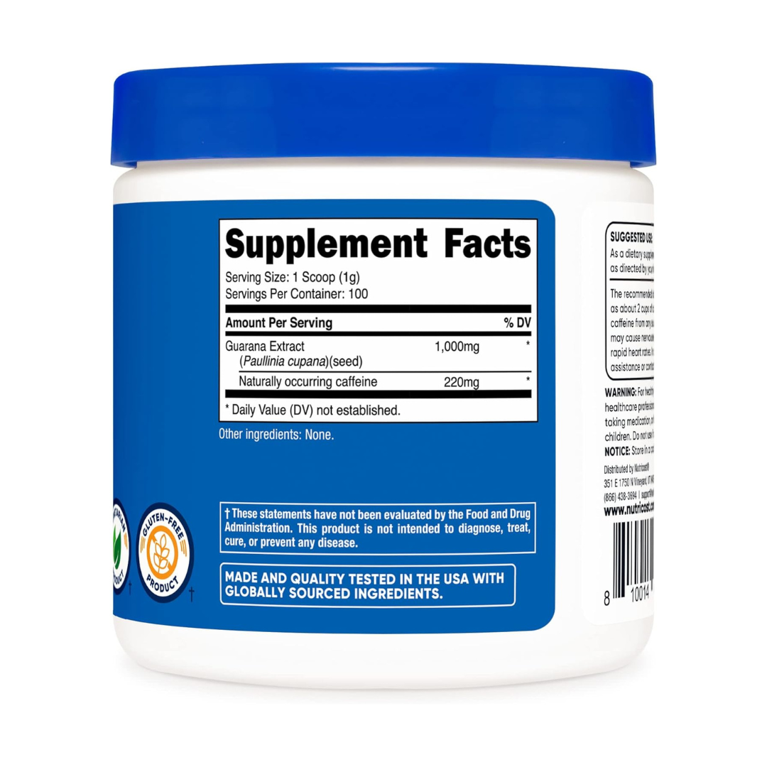 Nutricost Guarana Powder 220mg Supplement 3.5oz / 100g