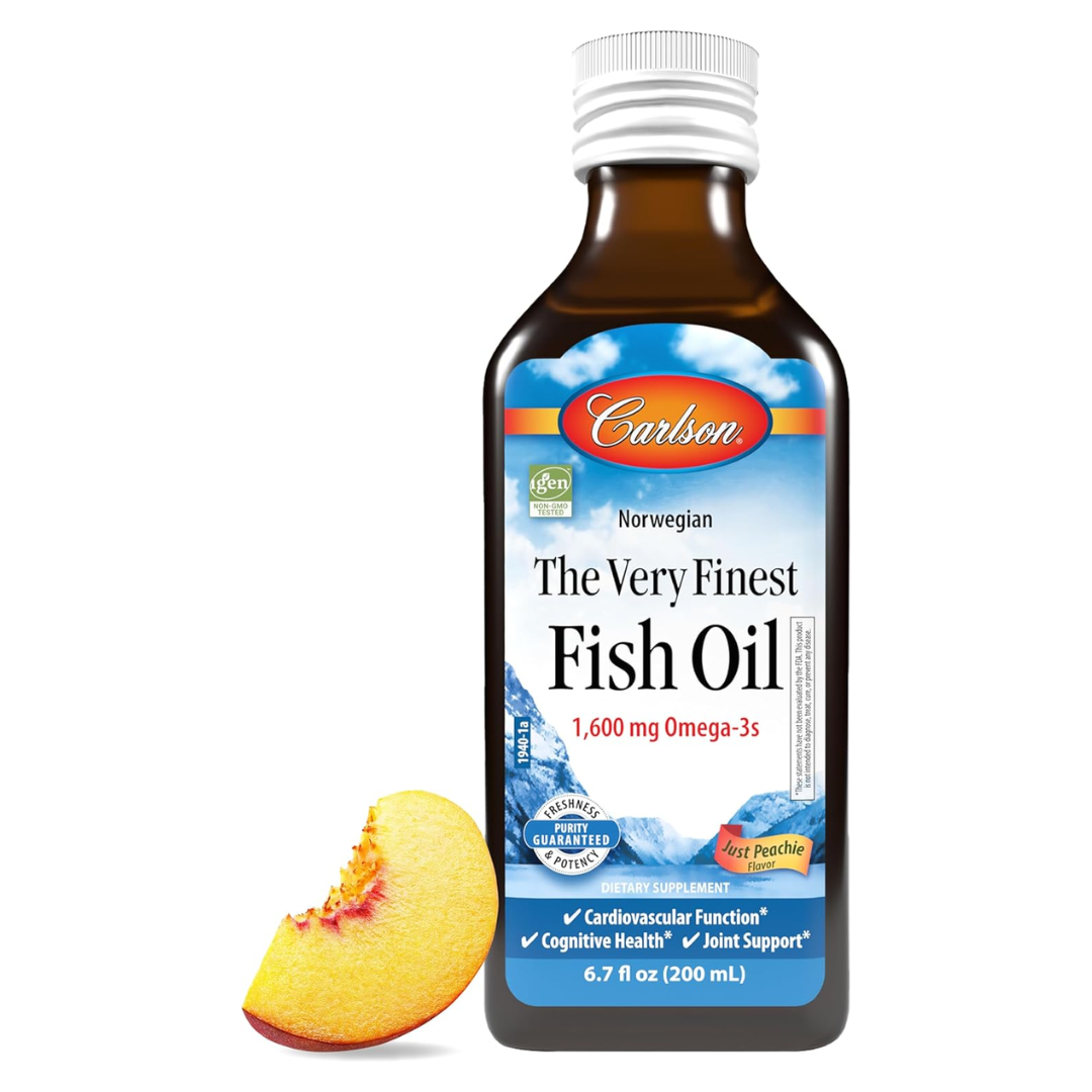 Carlson Norwegian The Very Finest Fish Oil 1,600 mg Omega-3s, Just Peachie Flavor, (6.7 oz / 200 ml)