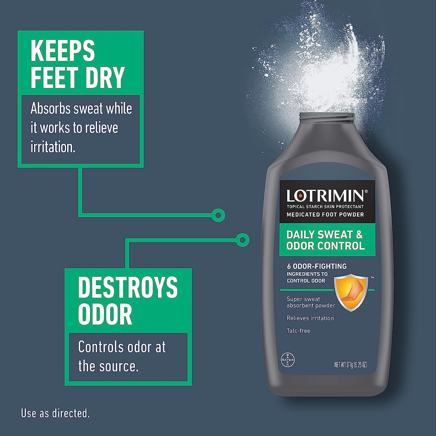 Lotrimin Daily Topical Starch Skin Protectant  Sweat & Odor Control Medicated Foot Powder 6.25 oz/177g