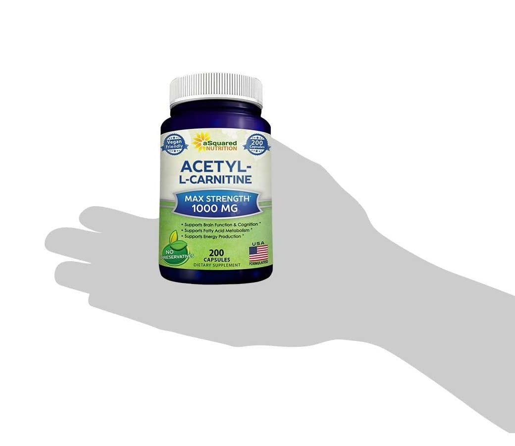 aSquared Nutrition Acetyl L-Carnitine 1000 mg Max Strength Supplement Pills  200 Capsules