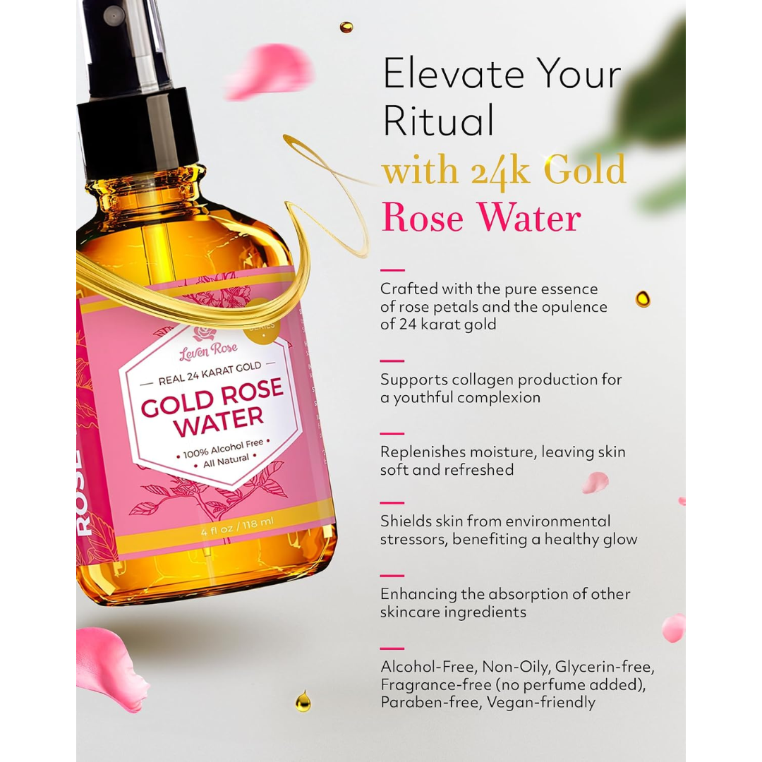 Leven Rose 24k Gold Rose Water Toner, 4 oz / 118 ml
