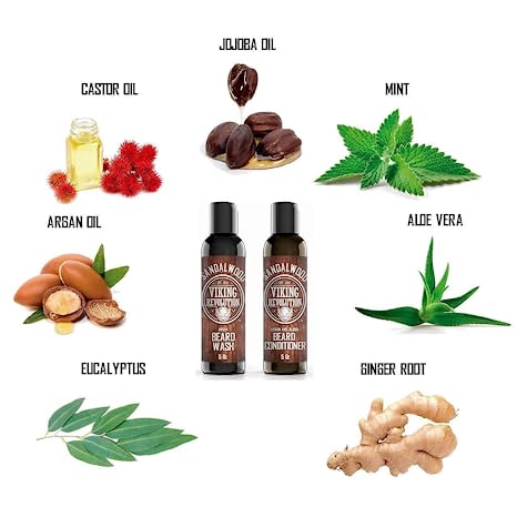 Viking Revolution Sandalwood Beard Wash & Beard Conditioner Set w/ Argan & Jojoba Oils 2x (10 oz)