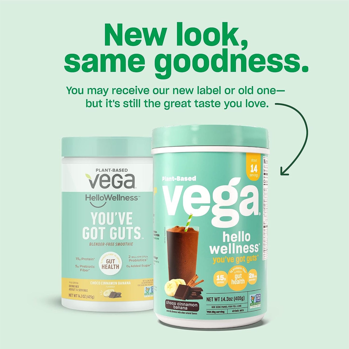 Vega Plant-Based Hello Wellness You've Got Guts Choco Cinnamon Banana 405g