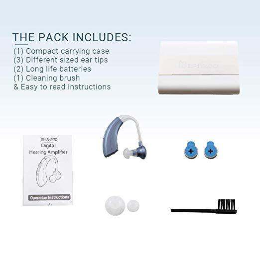 Digital Hearing Amplifier by Britzgo BHA-220. 500hr Battery Life, Modern Blue, Doctor and Audiologist designed
