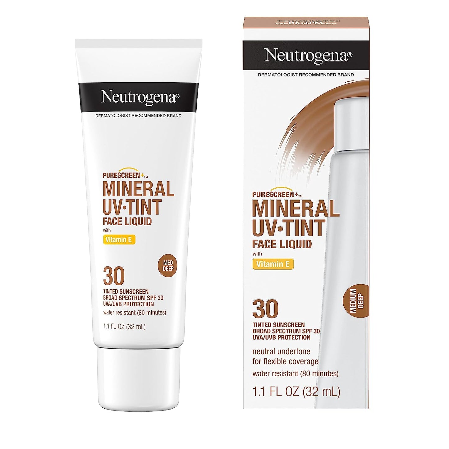 Neutrogena PureScreen Mineral UV Tint Face Liquid with Vitamin E SPF 30 Tinted Sunscreen 1.1 fl oz