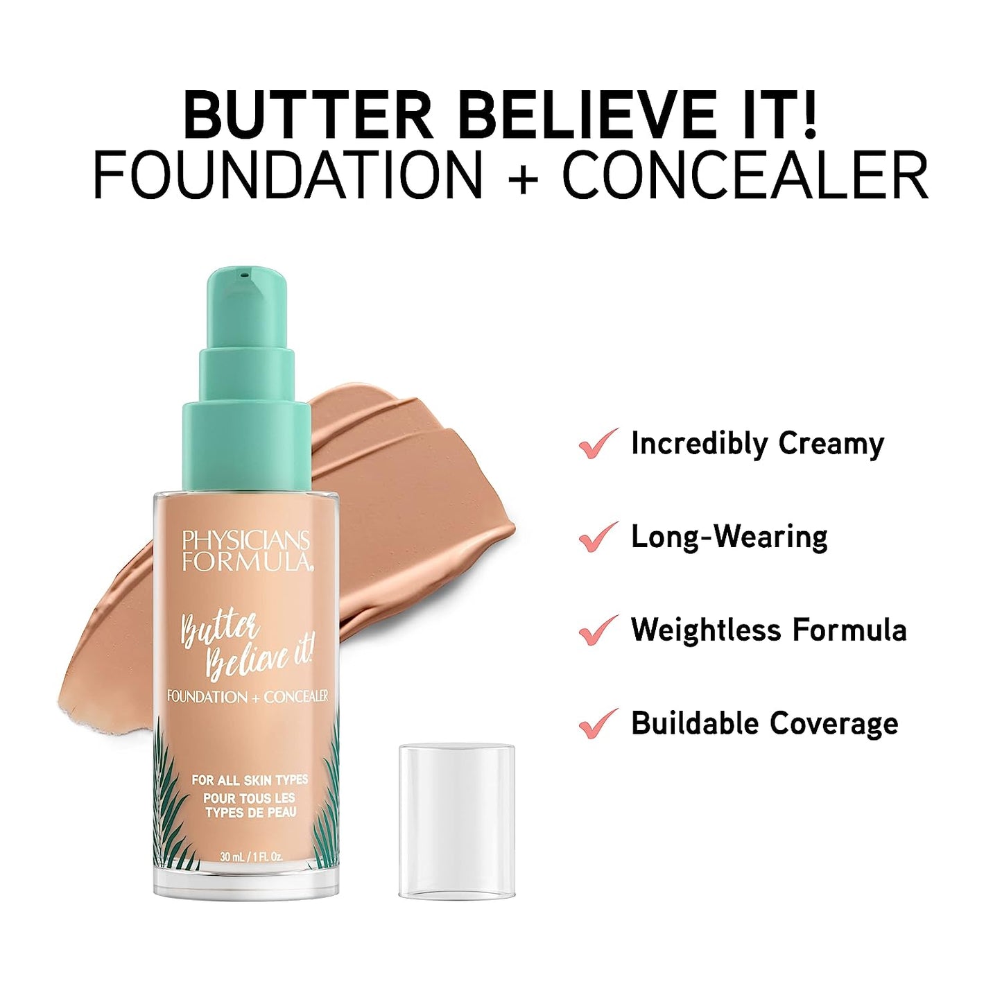 Physicians Formula Butter Believe It! Foundation + Concealer | Light-to-Medium - 30ml/1fl.oz