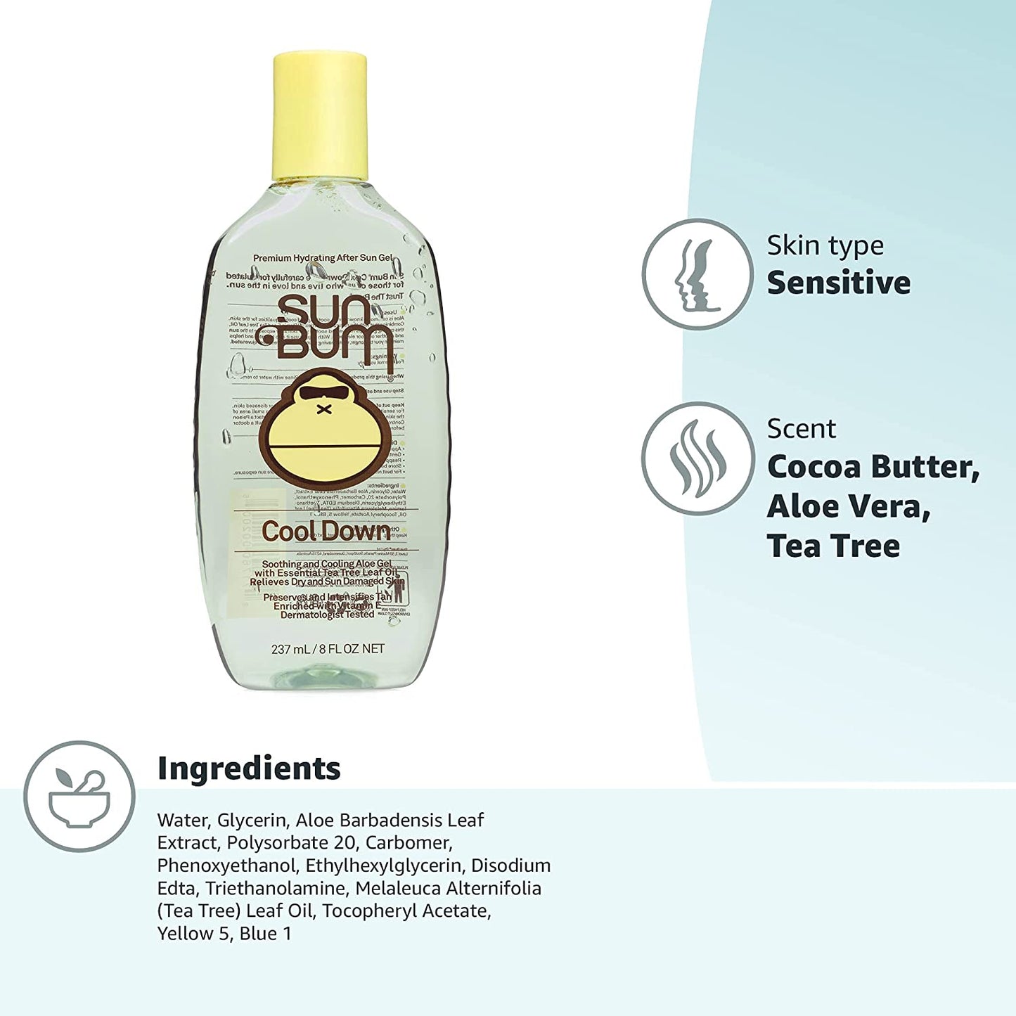Sun Bum Cool Down Premium Hydrating After Sun Gel Soothing and Cooling Aloe Gel 237 ml/ 8 fl oz