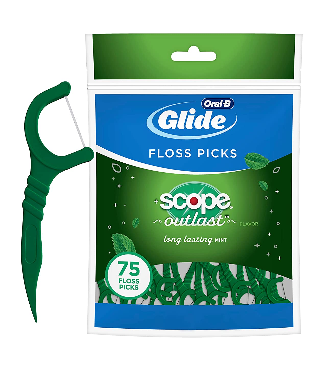 Oral-B Glide Floss Picks Scope Outlast Long Lasting Mint 75 Floss Picks