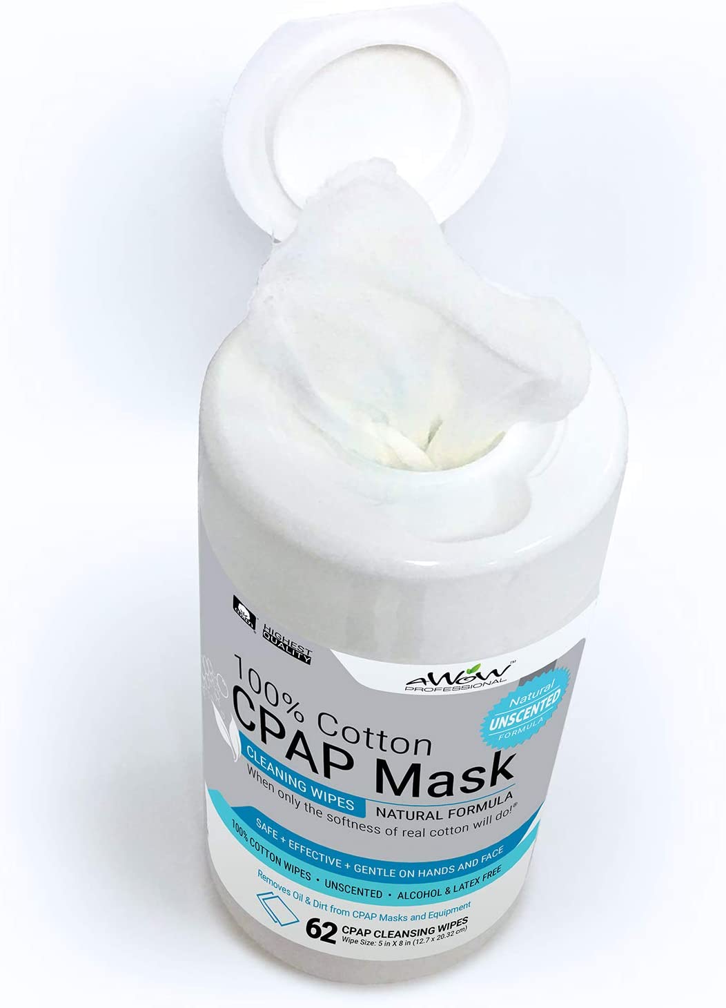 AWow Professional 100% Cotton Cpap Mask Unscented Cleaning Wipes 62Count