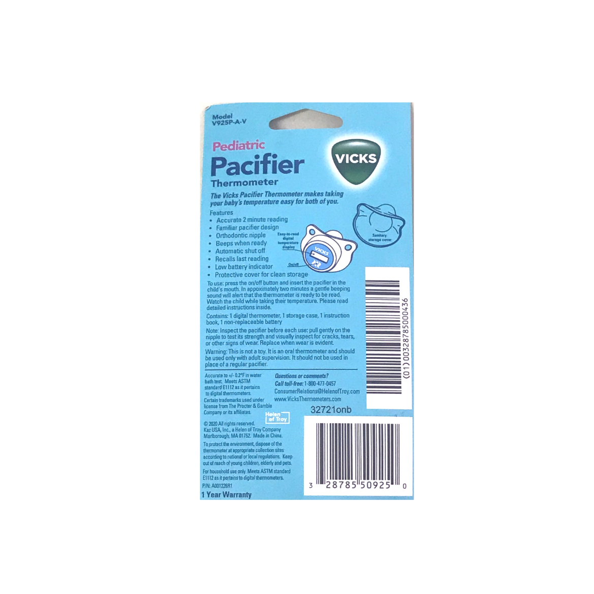 Vicks Pediatric Pacifier Thermometer For Baby V925P-A-V 1 Count