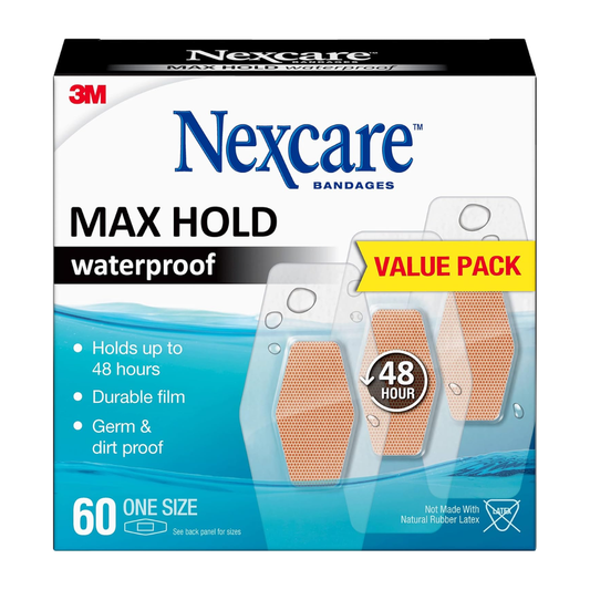 Nexcare Max Hold Waterproof Bandages, One Size, 60 Bandages