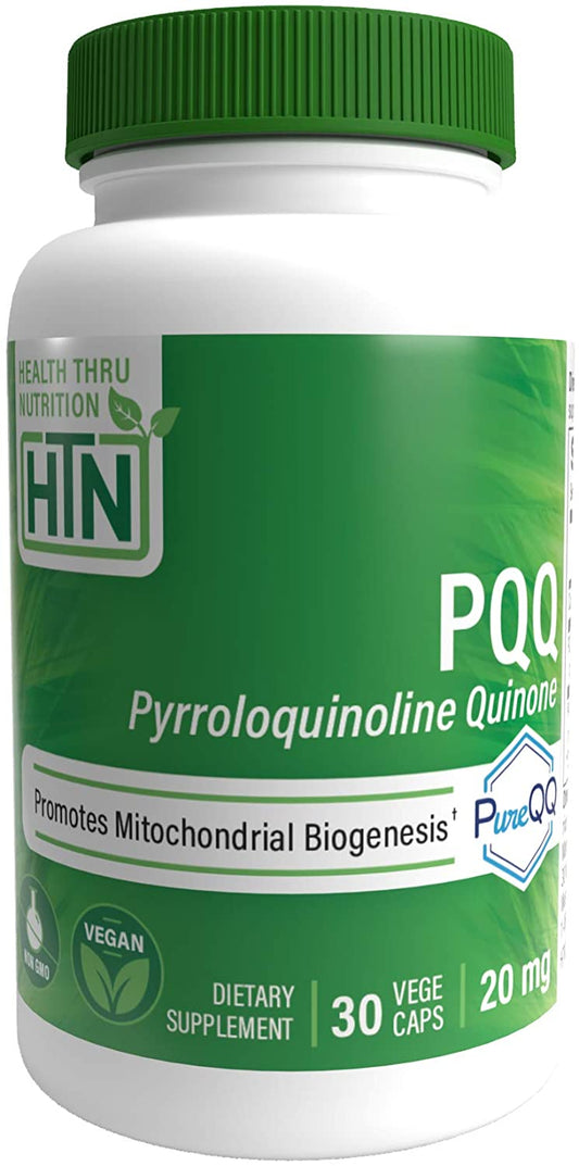 Health Thru Nutrition PQQ Pyrroloquinoline Quinone (as PureQQ) 20mg, 30 Vegecaps Mitochondrial Biogenesis, Cardiovascular Support