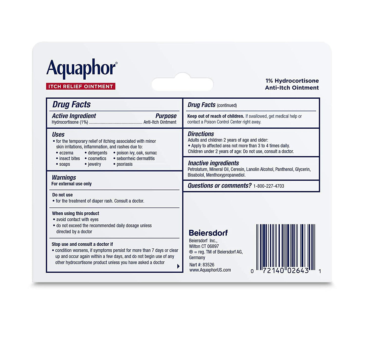 Aquaphor Maximum Strength Ointment Immediately Soothes & Relieves Itch Irritation 1oz / 28g