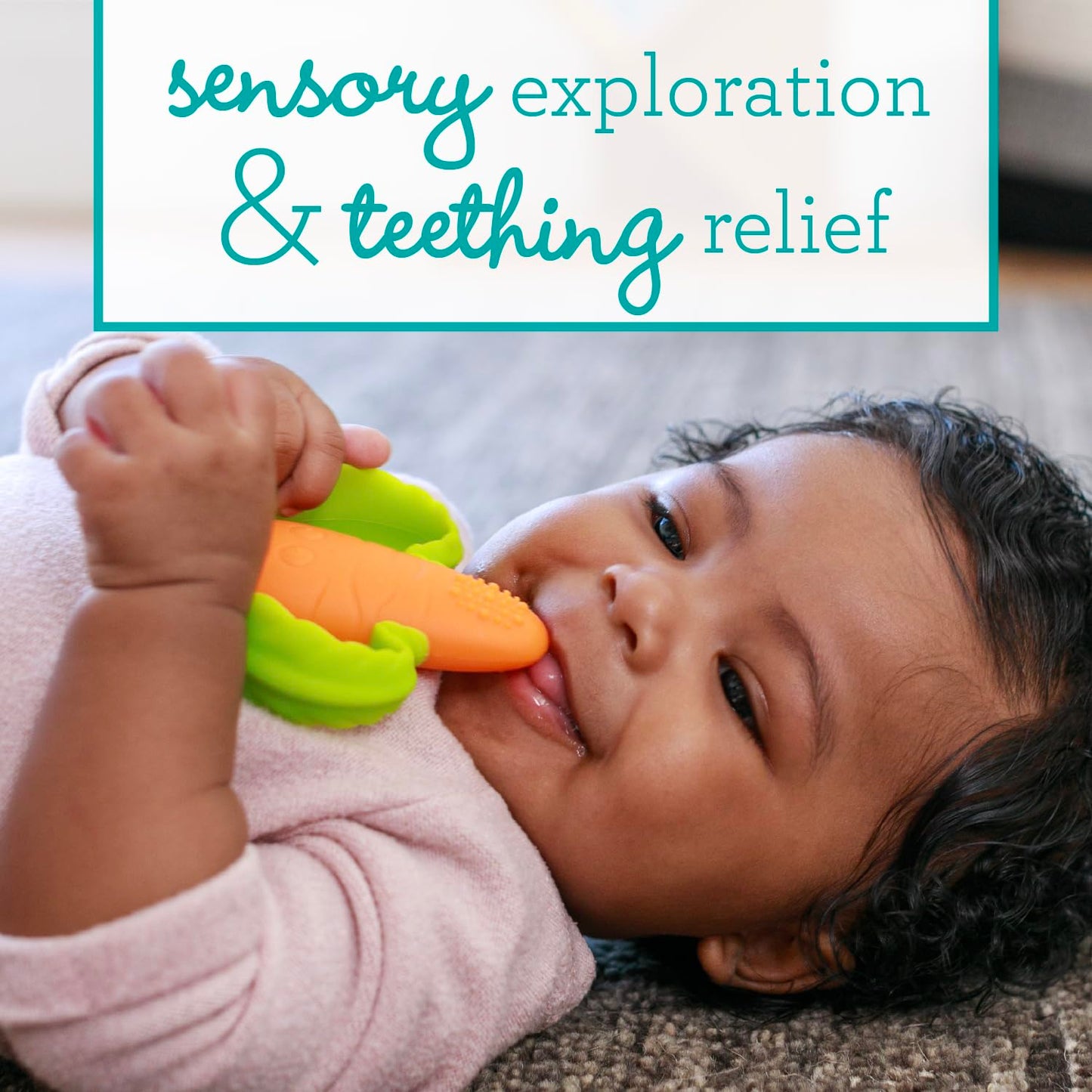 Infantino Lil' Nibbles Textured Silicone Baby Teether, Orange Carrot, 0+ Months