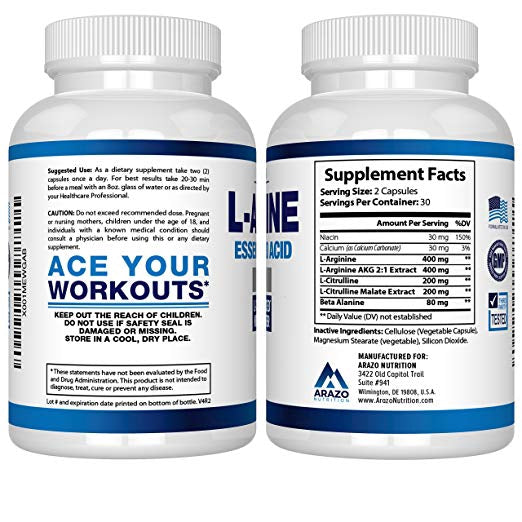 Arazo Nutrition Premium L Arginine  60 Capsules