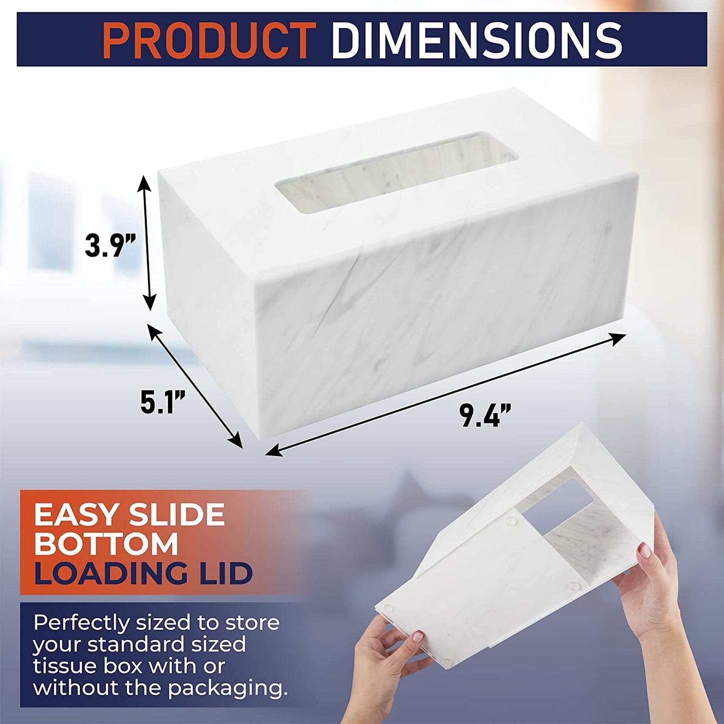 Acrylic Rectangular Tissue Box Holder / Dispenser (Marble)