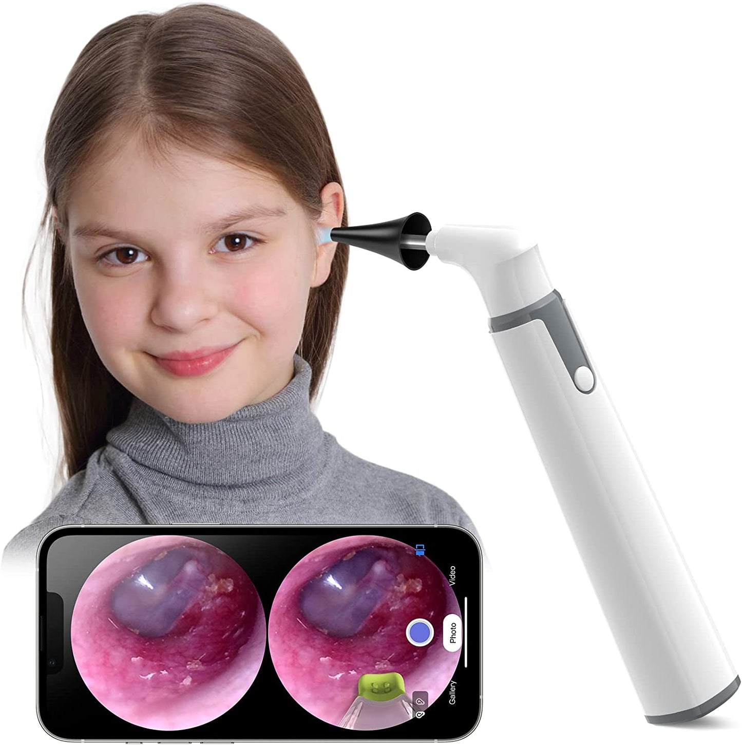 Any Kit Wireless Otoscope Ear Camera 720P HD With 6 LED Lights Compatible with Android and iPhone 1 Count