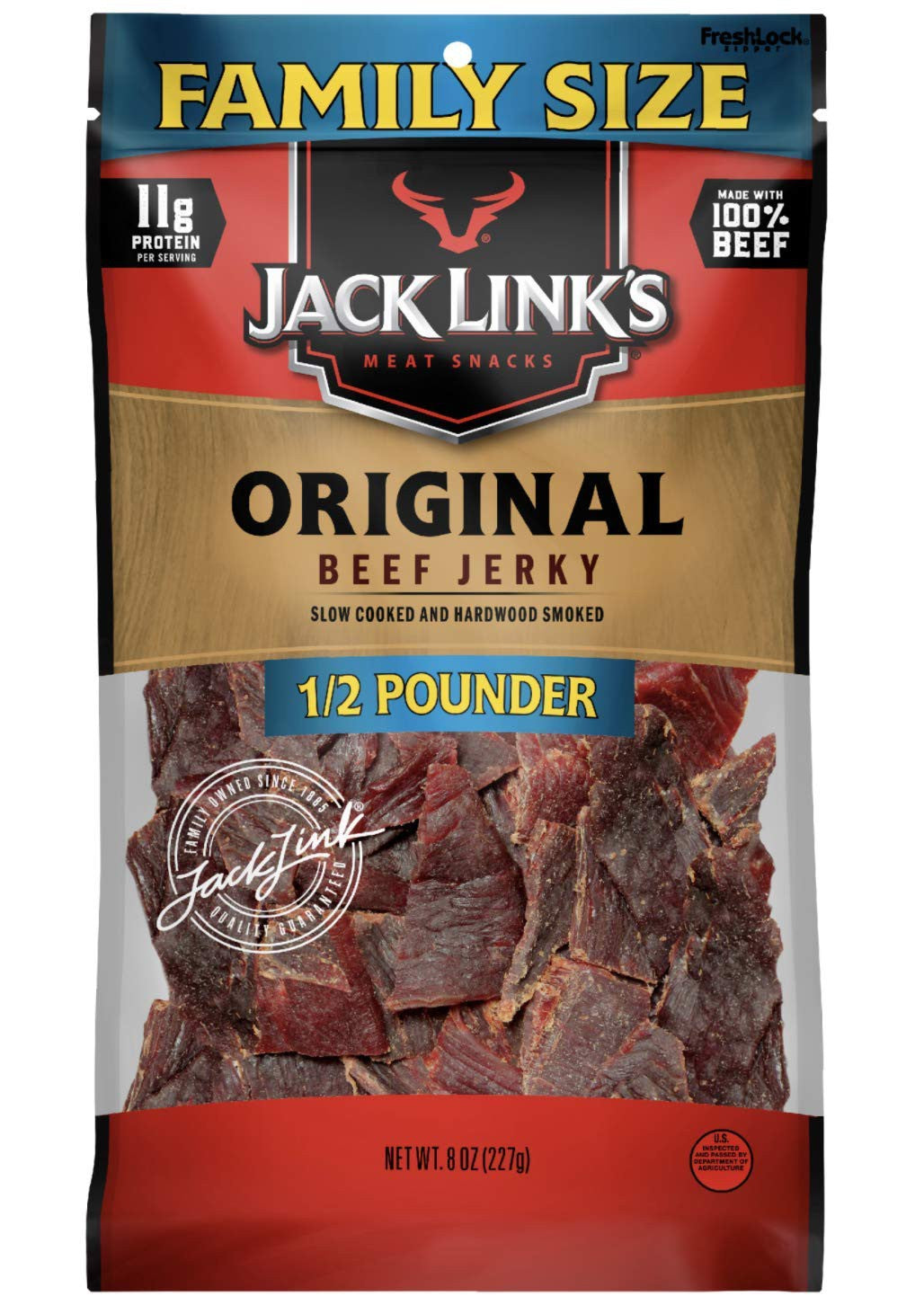 Jack Link’s Beef Jerky, Original 1/2 Pounder Bag Made with 100% Premium Beef