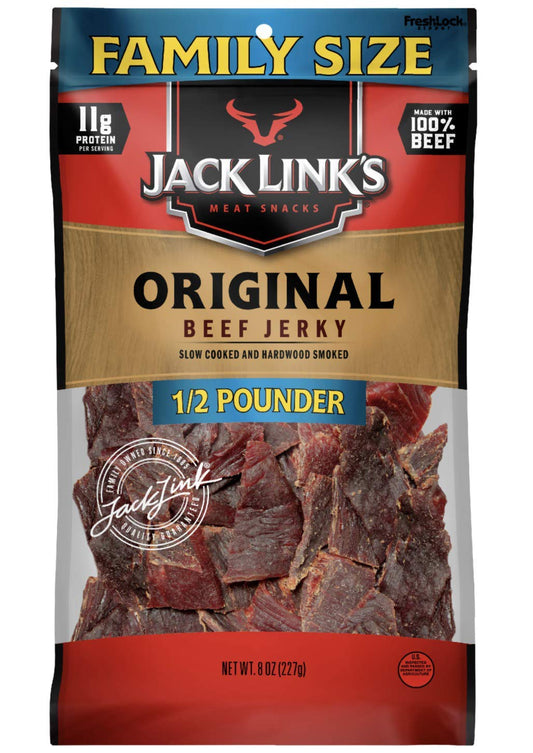 Jack Link’s Beef Jerky, Original 1/2 Pounder Bag Made with 100% Premium Beef
