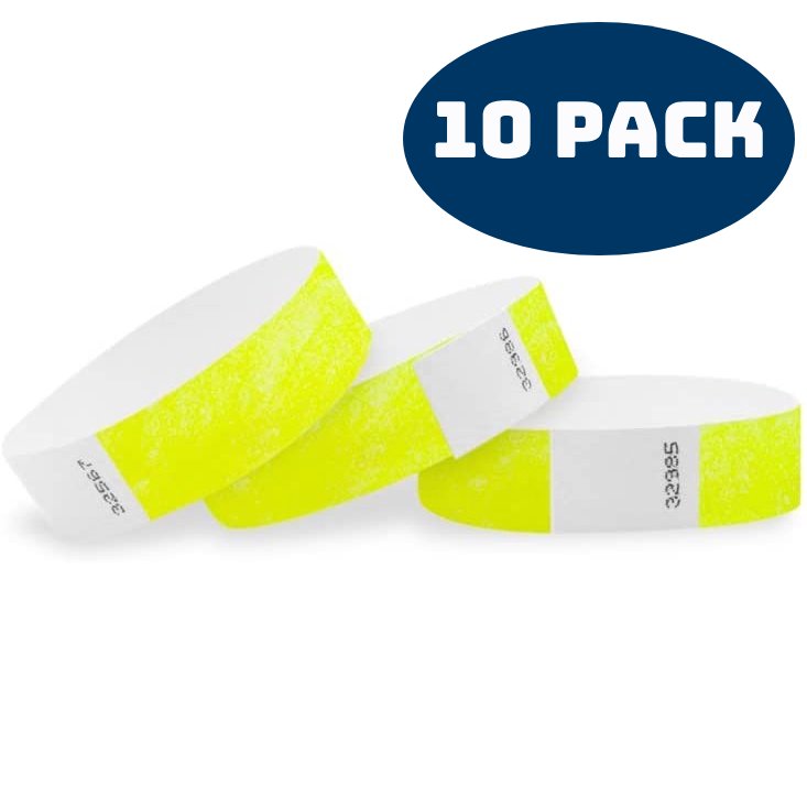 WristCo Neon 3/4" Tyvek Paper Wristbands For Events - 10 Pack