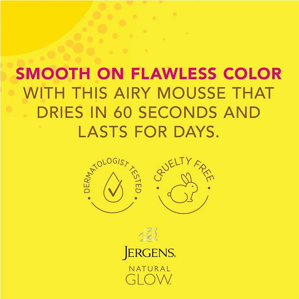 Jergens Natural Glow Instant Sun Sunless Tanning Mousse Body Bronzer for Deep Bronze Tan, 6 fl.oz / 177 ml (NO CAP)