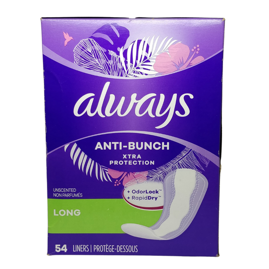 Always Xtra Protection Anti-Bunch Unscented Liners Long, 54 Count