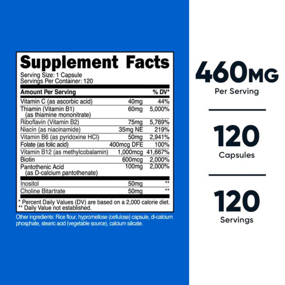 Nutricost Vitamin B Complex 462mg Supplement 120 Capsules