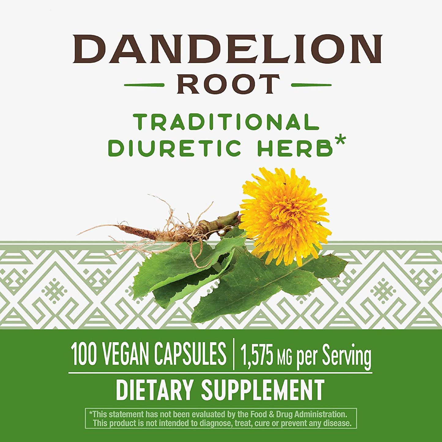 Nature's Way Dandelion Root, 1,575 mg Per Serving Non-GMO, Gluten Free, Vegetarian, 100 Capsules